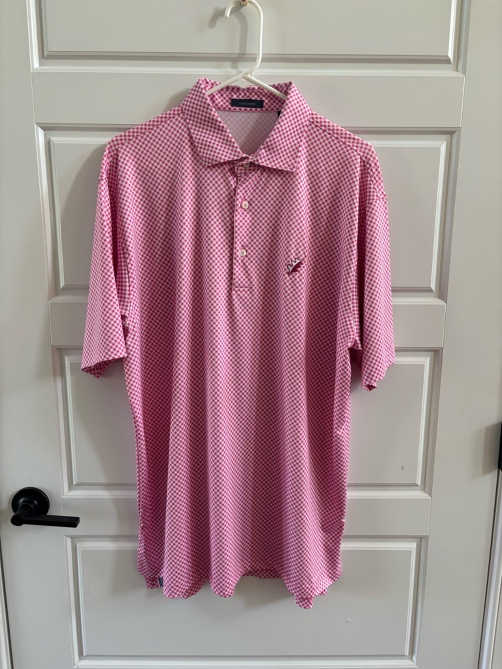 Turtleson Pink Gingham Performance Polo Shirt Men’s Large Golf Shirt